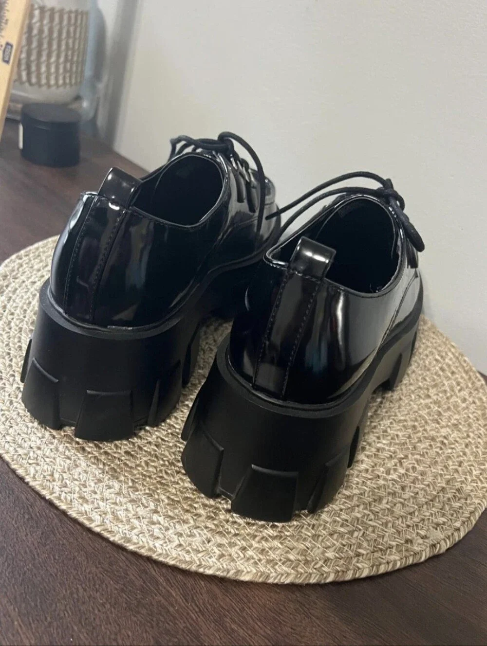 Just Fab Y2K 90's Black Lace-up Lug Heel Platform Chunky Loafers Womens Size 11